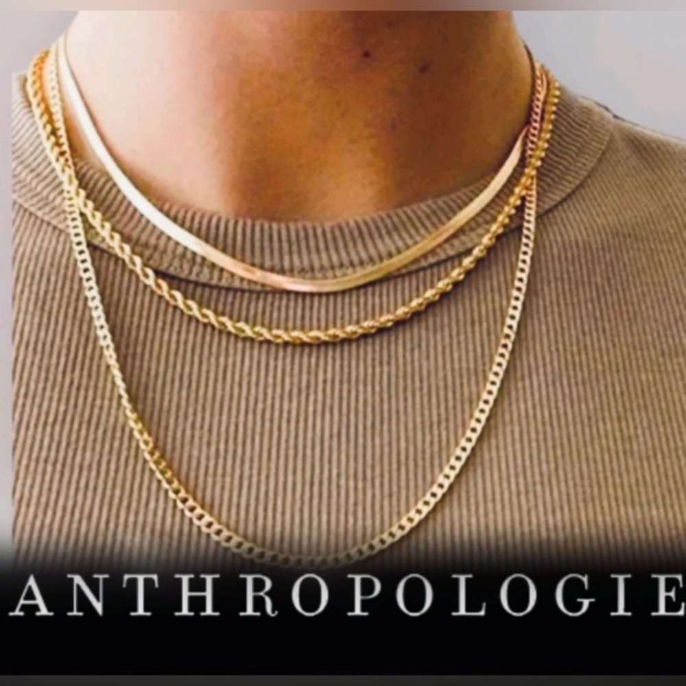 Anthropologie Trendy Triple Layer Styles lengths Chain 14 Gold Plated Necklace ✅